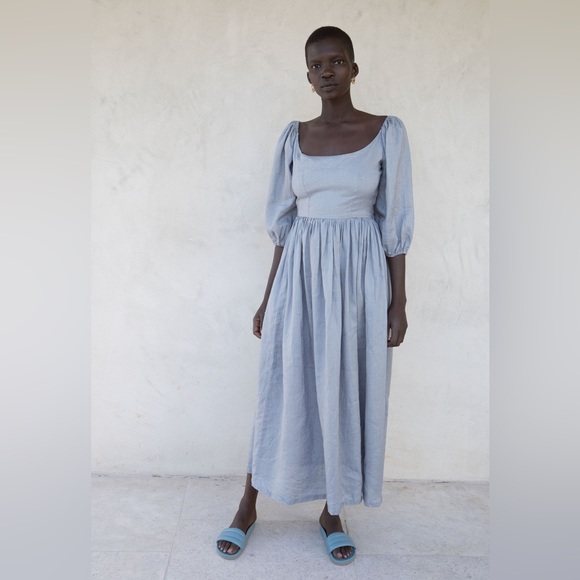 Kara Thoms Bellflower Dress in Chambray Linen- Size L - Picture 5 of 16